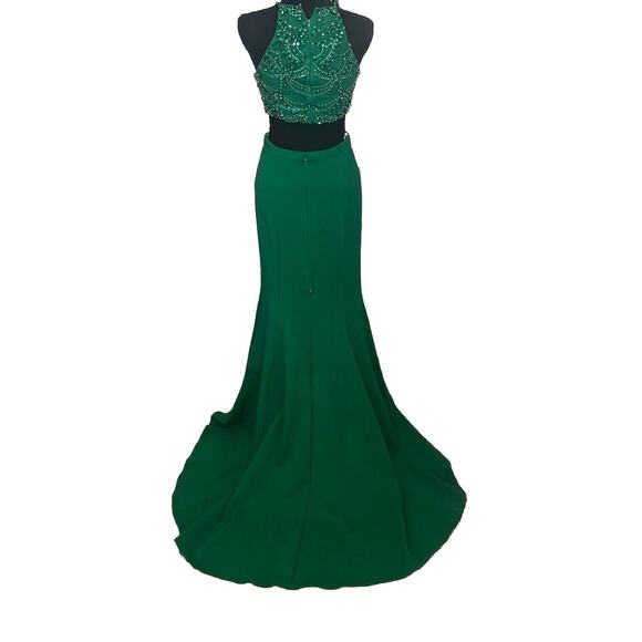Sherri Hill Green Dress Train Cut Out Formal Prom Pageant Size 2 Small - Picture 1 of 10